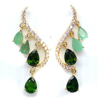 Echte Smaragd und Diopside Ohrringe in Sterling Silber/ Gold Plated
