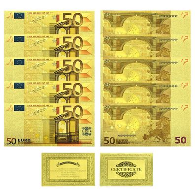 10 x Stück 50 Euro Scheine Gold Plated Souvenier