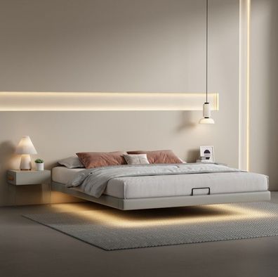 Graues Schlafzimmer Wandbett Designer Betten Luxus Holz Doppelbetten