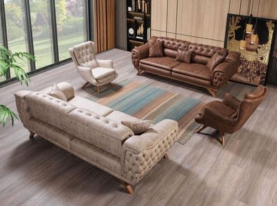 Sofagarnitur 3 + 3 + 1 + 1Sitzer Couch Polster Chesterfield Garnituren Sitzmöbel