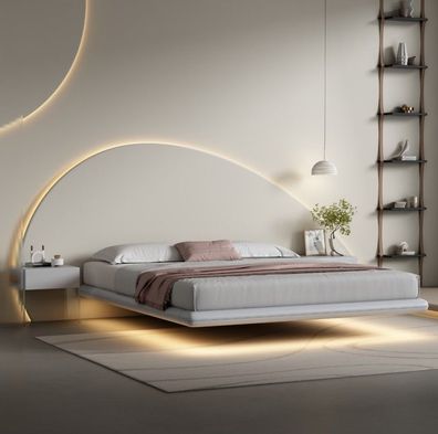 Graues Wandbett Moderne Schlafzimmer Möbel Holzgestell LED-Betten Neu