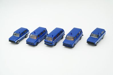 5x Herpa H0 1:87 THW Team Ford / Landrover / Volkswagen Bus Blau