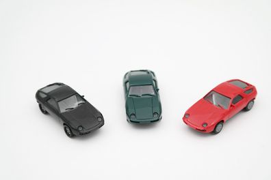 3x Herpa H0 1:87 Porsche 928 Schwarz / Grün / Rot