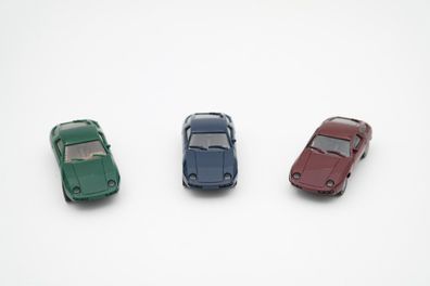 3x Herpa H0 1:87 Porsche 928 Braun / Grün / Blau