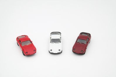 3x Herpa H0 1:87 Porsche 928 Weiß / Rot / Weinrot