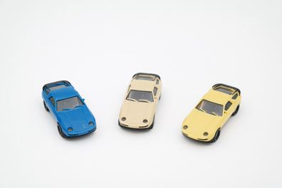 3x Herpa H0 1:87 Porsche 928 Beige / Gelb / Blau