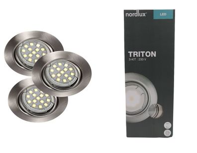 3 x Nordlux LED Einbauleuchten Triton Stahl gebürstet schwenkbar IP23 3x 3W GU10