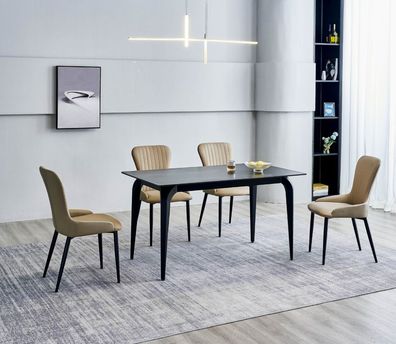 Esszimmer Möbel Designer Schwarzer Tisch Edelstahl Luxus Polsterstühle