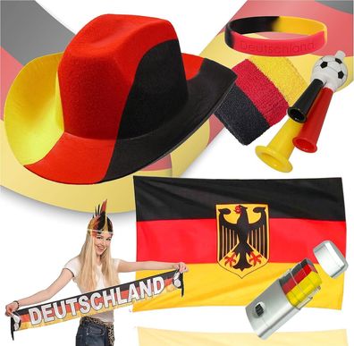 XXL Deutschland Fanartikel Set mit Hut - 8-Teilig - Fußball EM und WM