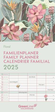 Kalender 2025 -GreenLine Floral Familienplaner 2025- 22 x 45cm