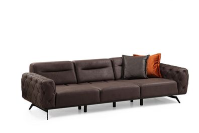 Chesterfield Viersitzer Couch Braun Sofa 4 Sitz Polstersofa Stoffsofa
