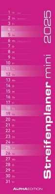 Kalender 2025 -Streifenplaner Mini PINK 2025- 9,5 x 33cm
