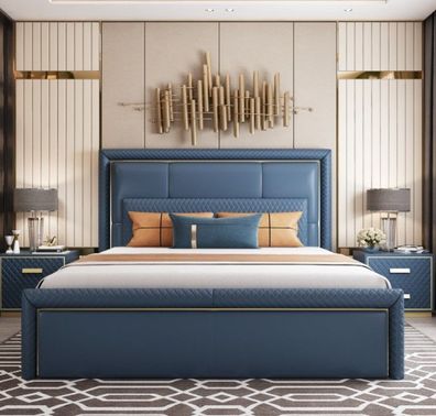 Großes Blaues Schlafzimmer Bett Designer Doppelbetten Kunstlederbetten
