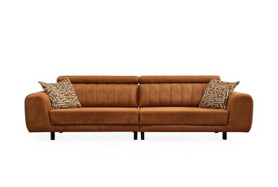 Luxus Viersitzer Couch Braun Kunstleder Sofa 4 Sitzer Polstersofa