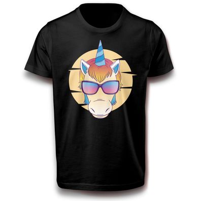Einhorn mit Sonnenbrille Buntes Retro Tiere Fun T-Shirt Baumwolle Tier Unicorn Pferd