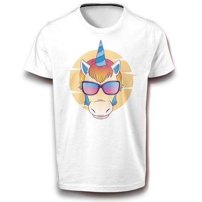 Einhorn mit Sonnenbrille Buntes Retro Tiere Fun Magie T-Shirt Baumwolle Tier Unicorn