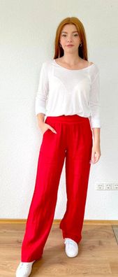 Italy Julia Wang 100 % Leinenhose Sommerhose gerades Bein Baumwollbund Rot Gr. XL