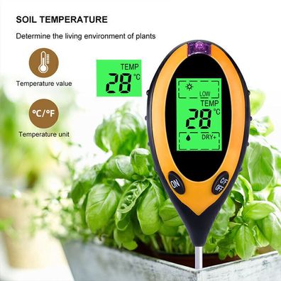 4 in1 Bodenmessgerät pH-Wert Temperatur Licht Boden Messgerät Feuchtigkeit