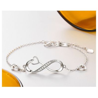 925 Silber Damen Infinity Armband Unendlichkeit Armkette Ewigkeit mit Herzen Â·