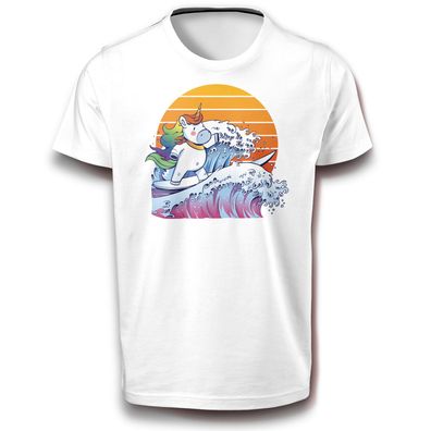 Einhorn am Wellenreiten Athlet Fabelwesen Retro sport Wassersport T-Shirt Baumwolle