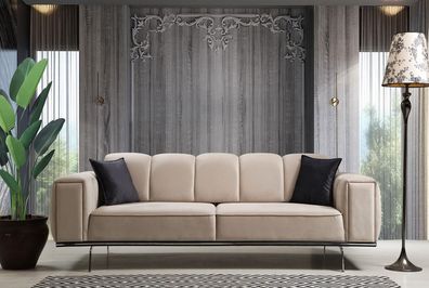 Couch Luxus Stoffsofa Dreisitzer Polstersofa Beige Sofa Stoff 3 Sitz