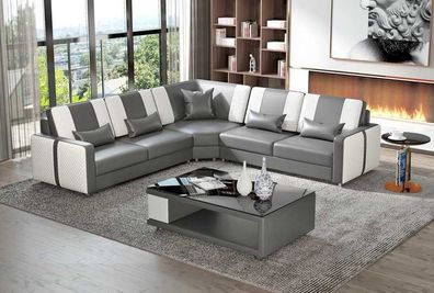 Design Eckgarnitur Ledersofa Ecksofa L Form Couch Sofa Grau Eckcouch