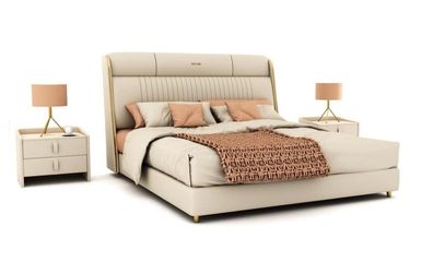 Beiges Textilbett Stilvolle Schlafzimmer Möbel Designer Doppelbetten