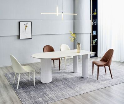 Esszimmer Möbel Halbrunder Esstisch 4x Weiße Braune Stühle Luxus Set