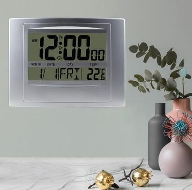 Digitale LCD Alarm Wanduhr Funkuhr großem Display Funkwanduhr funkgesteuert -DE