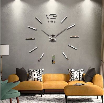 Design Wand Uhr Wohnzimmer wanduhr Spiegel Edelstahl wandtattoo Deko Silver 3D