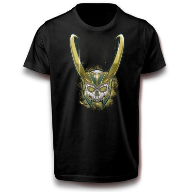 Loki Helm mit Hörnern Mythologie Maske T-Shirt Baumwolle Thor Odin Walhalla Wikinger