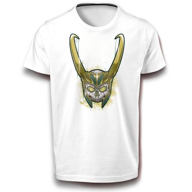 Loki Helm mit Hörnern Mythologie Maske T-Shirt Baumwolle Thor Odin Wikinger Nordisch