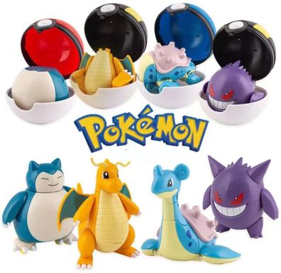 Brandneue Pokemon-Figuren mit Pokéball - Relaxo, Dragoran, Lapras, Gengar