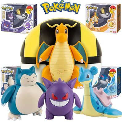 4 Brandneue Pokemon-Figuren mit passendem Pokéball - Gengar, Dragoran, Lapras, Relaxo