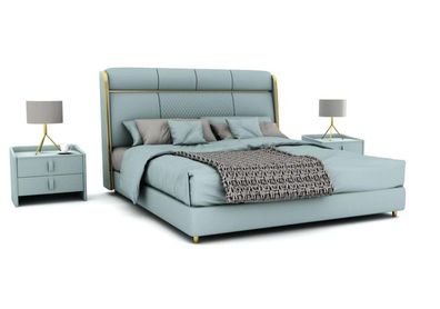 Schlafzimmer Blaues Doppelbett Designer Betten Holzgestell Luxus Möbel