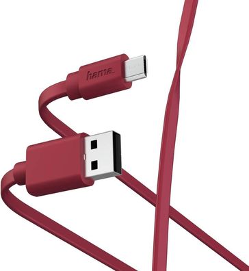 Hama Ladekabel Datenkabel Flat USB-A Micro USB 1m rot