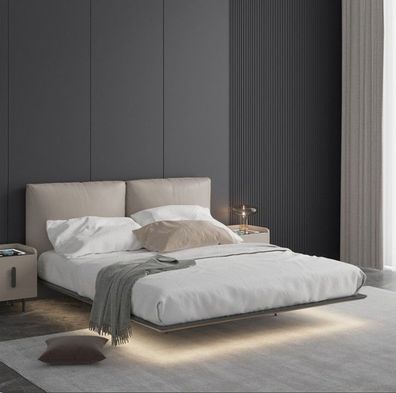 Hellgraues Schlafzimmer Wandbett LED-Bett Designer Holz Doppelbetten