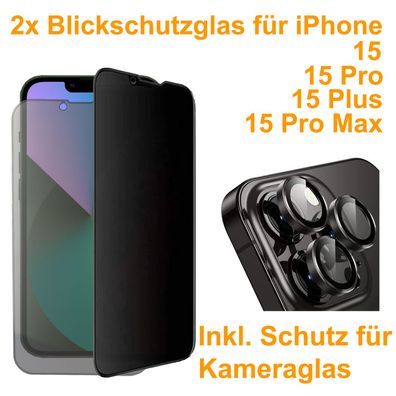 2x Blickschutz Panzerfolie für iPhone 15 Pro Max PLUS Sichtschutz Folie Privacy ...
