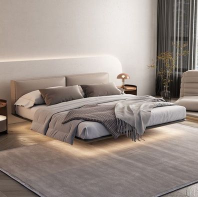 Hellgraues Schlafzimmer Bett Doppelbetten Luxuriöse Betten Holzgestell
