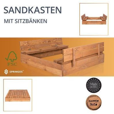Sandkasten Sandbox Imprägniert aus Holz Sitzbänken Spielzeug mit Deckel 140x140 cm