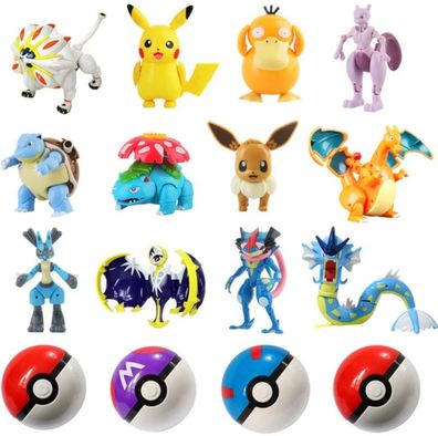 12 Arten Pokemon Spiel Figuren mit 7cm Pokéball - Pokemon Set: Bisaflor, Quajutsu