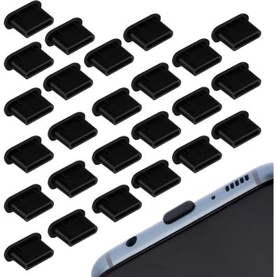 25 Stück Silikon USB C Staubschutz Handy Ladeanschluss Abdeckung Typ-C Schwarz