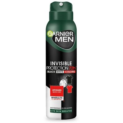 Garnier Men Deo Spray Invisible Protection 72h - Schwarz, Weiß, 150ml