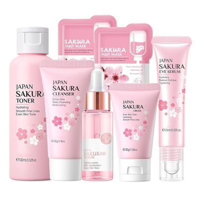 7-teilig Sakura Gesichtspflege Hautpflege Set Geschenk für Teenager-Mädchen Frauen