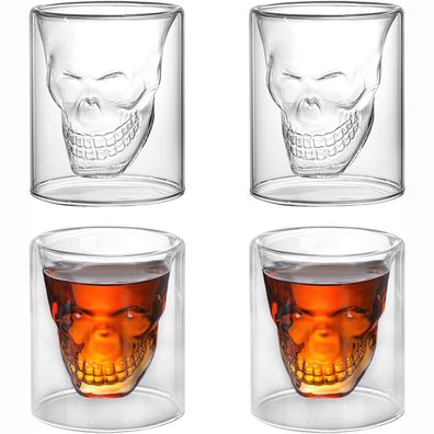 Totenkopf Shot Gläser 4er Set Skull Schnapsglas für Getränke Party Bar 20ml