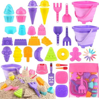 49 Stück Sandspielzeug Set für Kinder Eisformen faltbar Eimer Schaufeln Strand