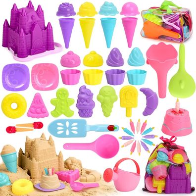 48tlg Sandspielzeug Eis Set für Kinder mit Castle Eimer Sandschaufel 3-7 Jahre