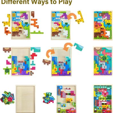 Tetris Puzzle 3 Stück Set Holzspielzeug Montessori 2 3 4 Jahre Lernspielzeug