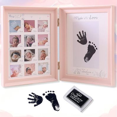 Baby Handabdruck Fußabdruck Rosa Fotoalbum Erstes Jahr Fotorahmen Auffüllbar