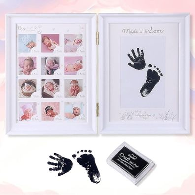 Baby Handabdruck Fußabdruck Weiß Fotoalbum Erstes Jahr Fotorahmen Auffüllbar